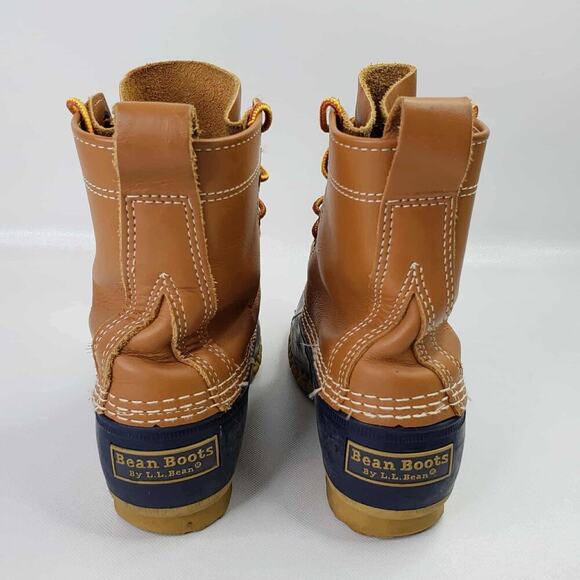 LL Bean Duck Boots Tan Blue Leather Lace Up Men’s Size 5 Women’s Size 7 - Picture 3 of 11